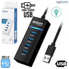 Hub USB 3.0 4 Portas com Led UH-30A Exbom - Preto